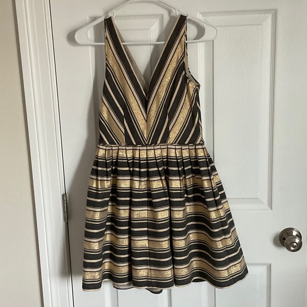 J. Crew Factory Black and Gold Striped Mini Dress